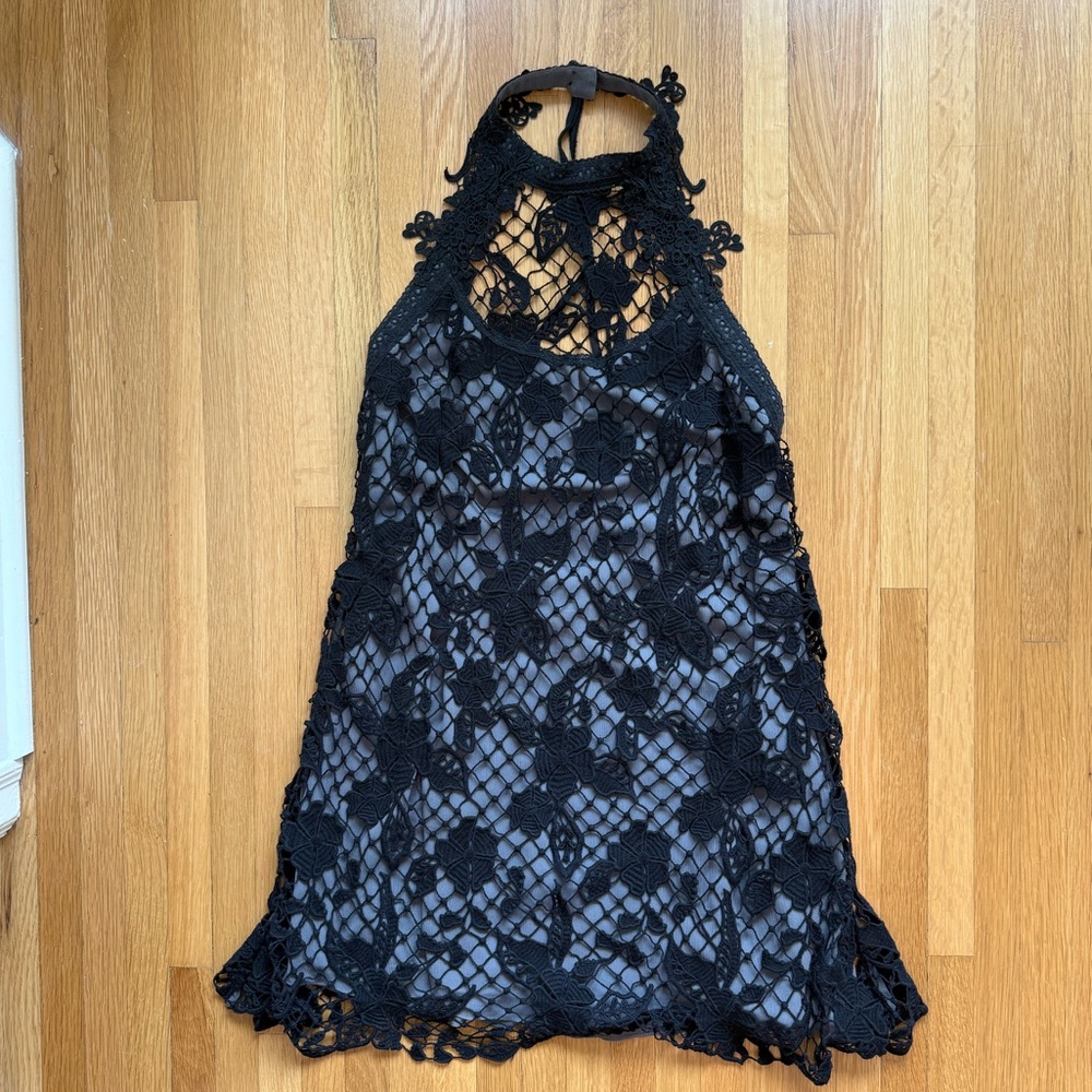 Free People Black/gray Lace Halter Dress